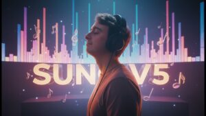 AI music composer Suno V5 creating a digital symphony