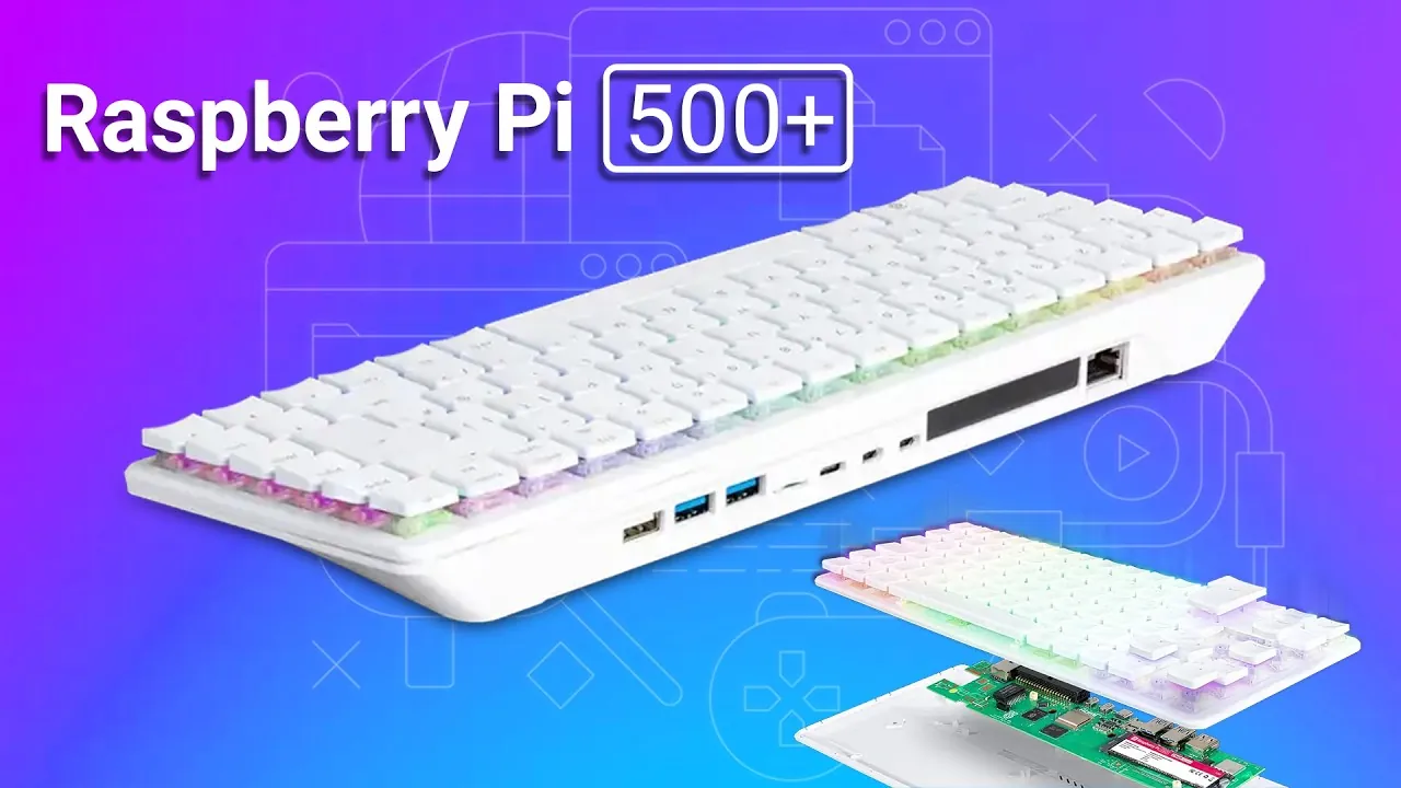 Compact Raspberry Pi 500 Plus mechanical keyboard and PC
