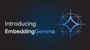 Illustration of EmbeddingGemma, an AI model for privacy-first text embeddings