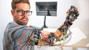 Close-up of exoskeleton aim assist technology for gamers