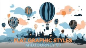 Flat graphic design styles from MidJourney 7 for creative projects
