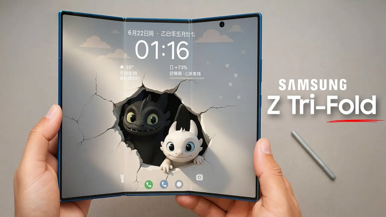 Close-up of the Galaxy Z Tri-Fold’s durable inward-folding mechanism