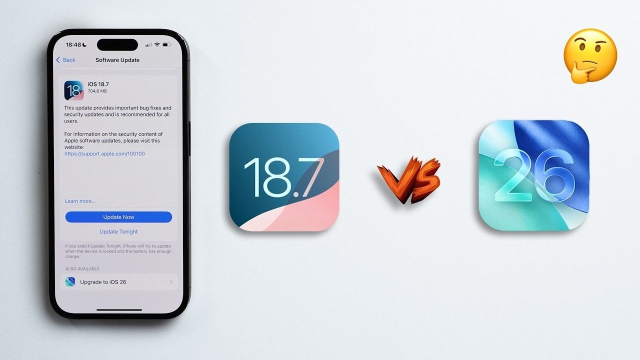 iOS 18.7 vs iOS 26 comparison image