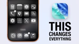 Liquid Glass design in iOS 26 showcasing shimmering app icons and floating tab bars
