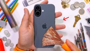 iPhone 17 undergoing a durability test for scratches and impacts
