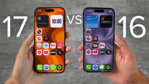 Side-by-side comparison of iPhone 17 and iPhone 16 design and features