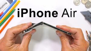iPhone Air durability test showcasing Ceramic Shield 2 and titanium frame strength