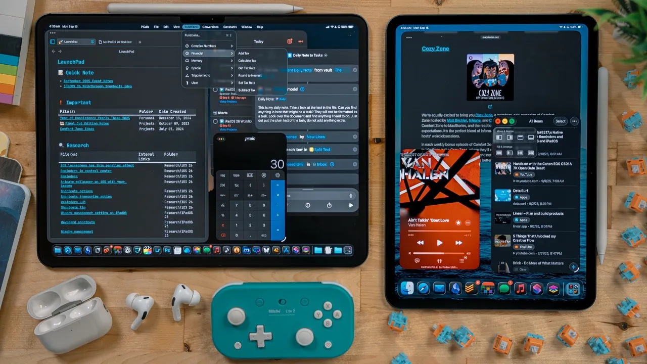 Liquid Glass design in iPadOS 26 showcasing transparent UI and customizable lock screens