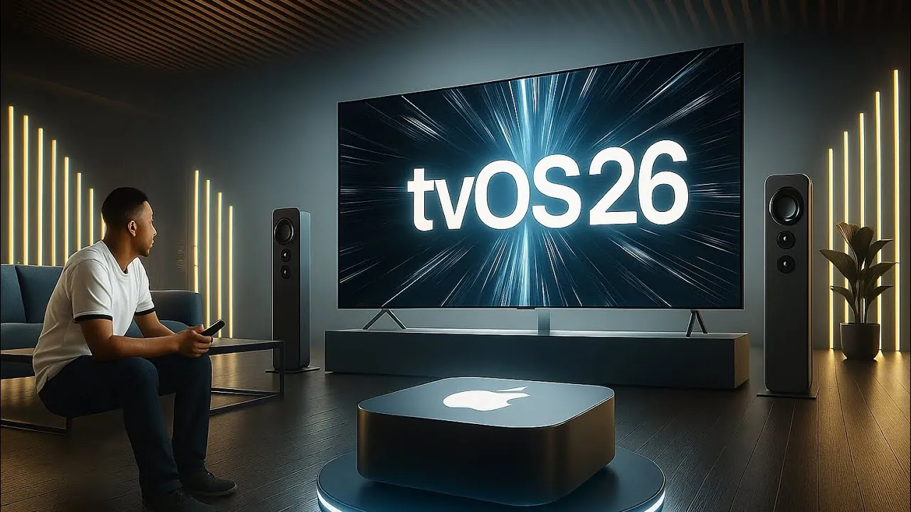 Liquid glass design interface introduced in tvOS 26 for Apple TV