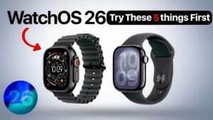 Apple WatchOS 26 showcasing the Liquid Glass design and Flow watch face