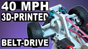 Side view of a 3D-printed RC car built for high-speed performance