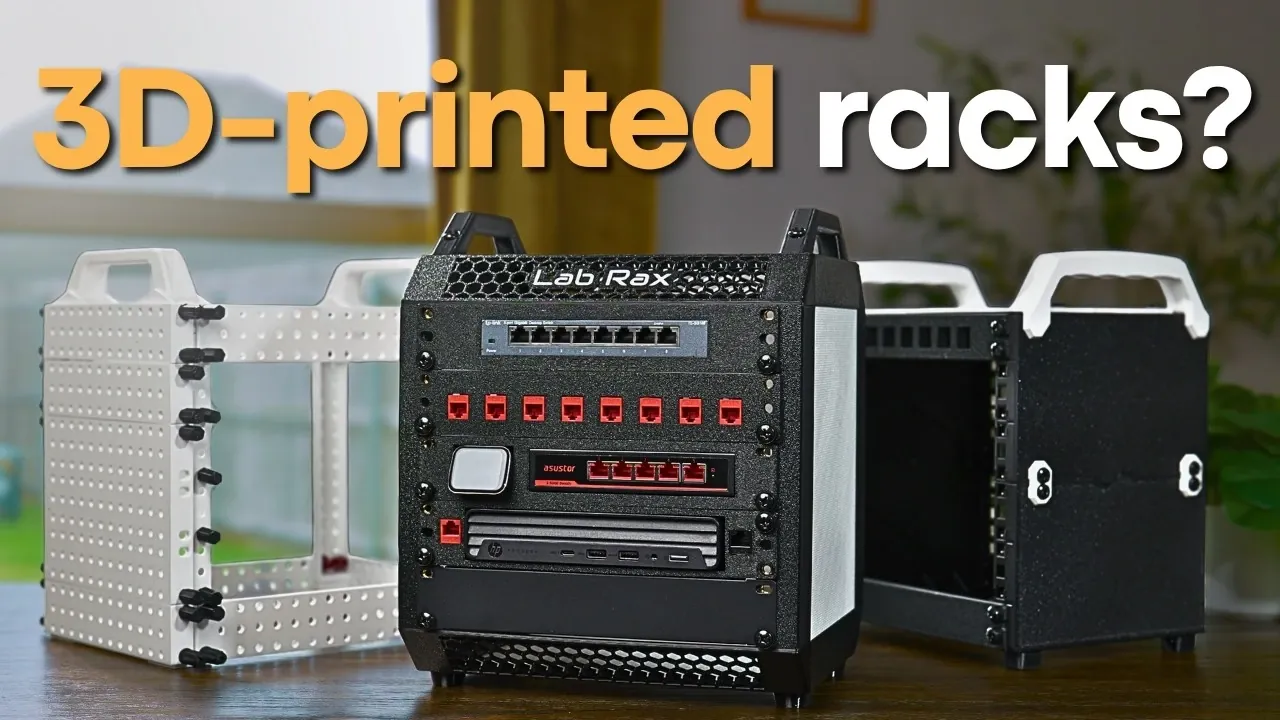 A compact 3D-printed mini server rack designed for home tech setups