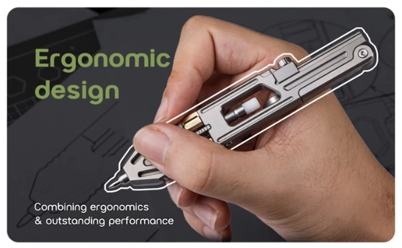 Primer plano del MarkMate Ti Pen que muestra su duradero diseño de titanio de grado aeroespacial
