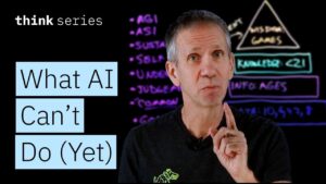 A conceptual image showing the contrast between human intelligence and artificial intelligence capabilities