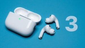 Close-up of AirPods Pro 3 showcasing redesigned foam ear tips for comfort