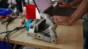 Close-up of Boston Dynamics' GR2 robotic hand showcasing its tactile sensors