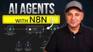 Visual interface of n8n showing an AI-powered workflow setup