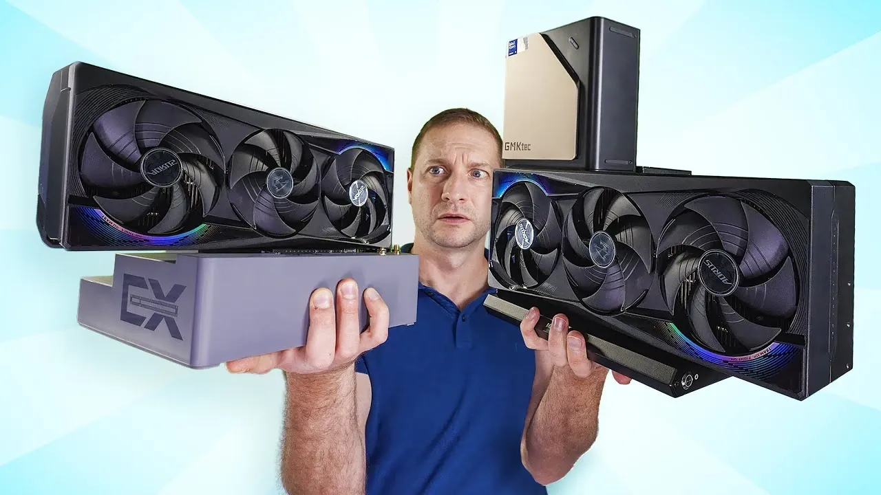 A compact mini PC setup showcasing the performance of external GPU interfaces