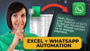 Excel spreadsheet showcasing WhatsApp integration for automated messaging