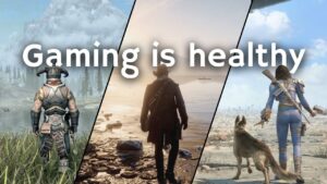 A gamer experiencing stress relief and focus while playing a video game.