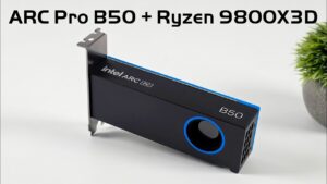Intel Arc Pro B50 GPU showcasing its gaming performance and workstation capabilities