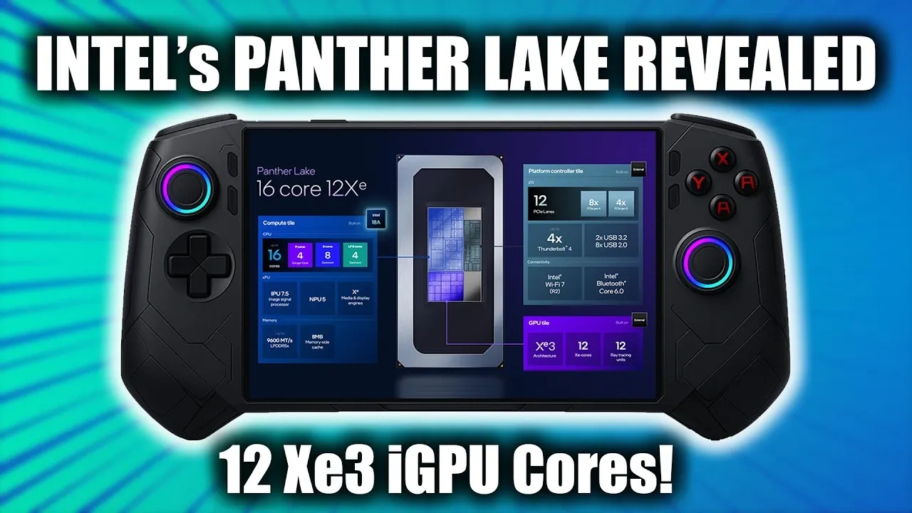 Close-up view of Intel's Panther Lake processor showcasing its advanced architecture