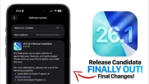 iOS 26.1 RC update details with bug fixes and UI improvements