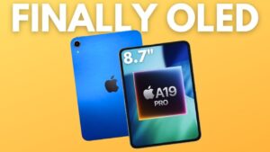 iPad Mini 8 featuring an OLED display with vibrant colors and slim bezels