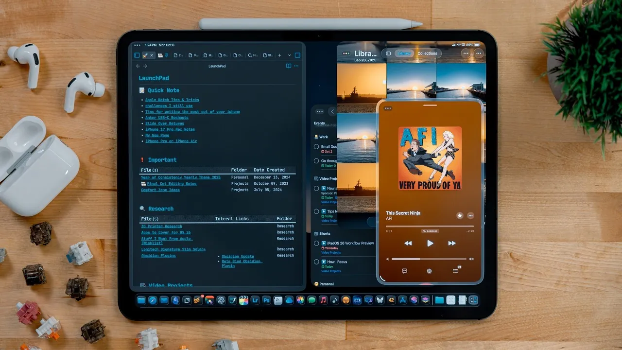 SlideOver multitasking window with resizing options in iPadOS 26.1