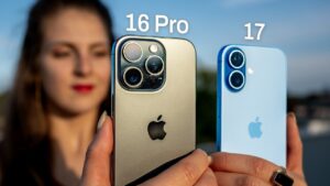 Side-by-side comparison of iPhone 16 Pro and iPhone 17 design features