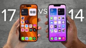 Side-by-side comparison of iPhone 17 and iPhone 14 design features