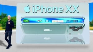iPhone 20 with futuristic 3D glass display and edge-to-edge design