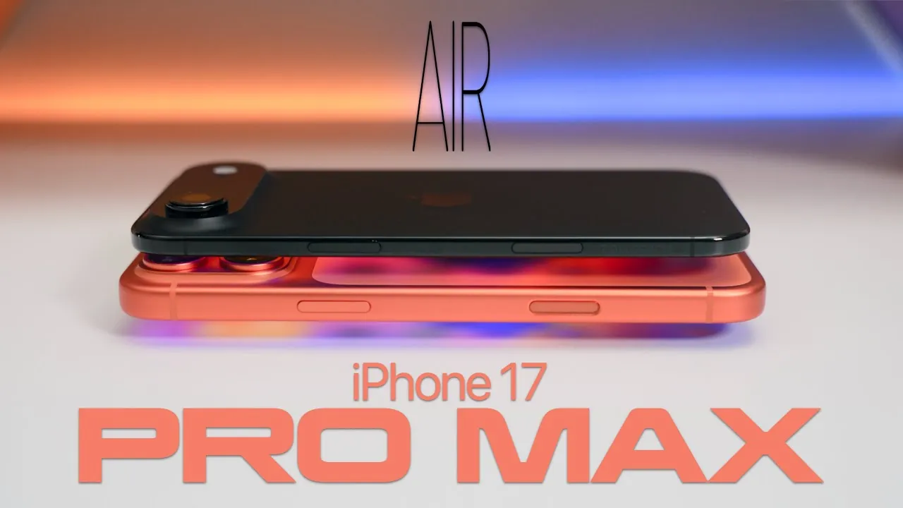 Close-up of the ultra-thin iPhone Air design next to the Pro Max build