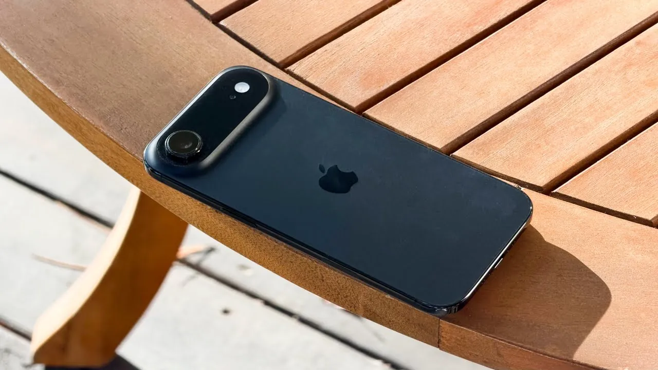 Close-up of iPhone Air showcasing its sleek titanium build