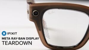 Close-up of Meta AR glasses showcasing their sleek design and advanced display system