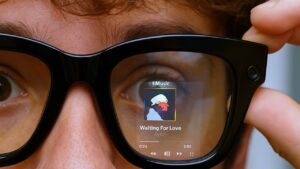 Close-up of Meta Ray-Ban display glasses showcasing their sleek design
