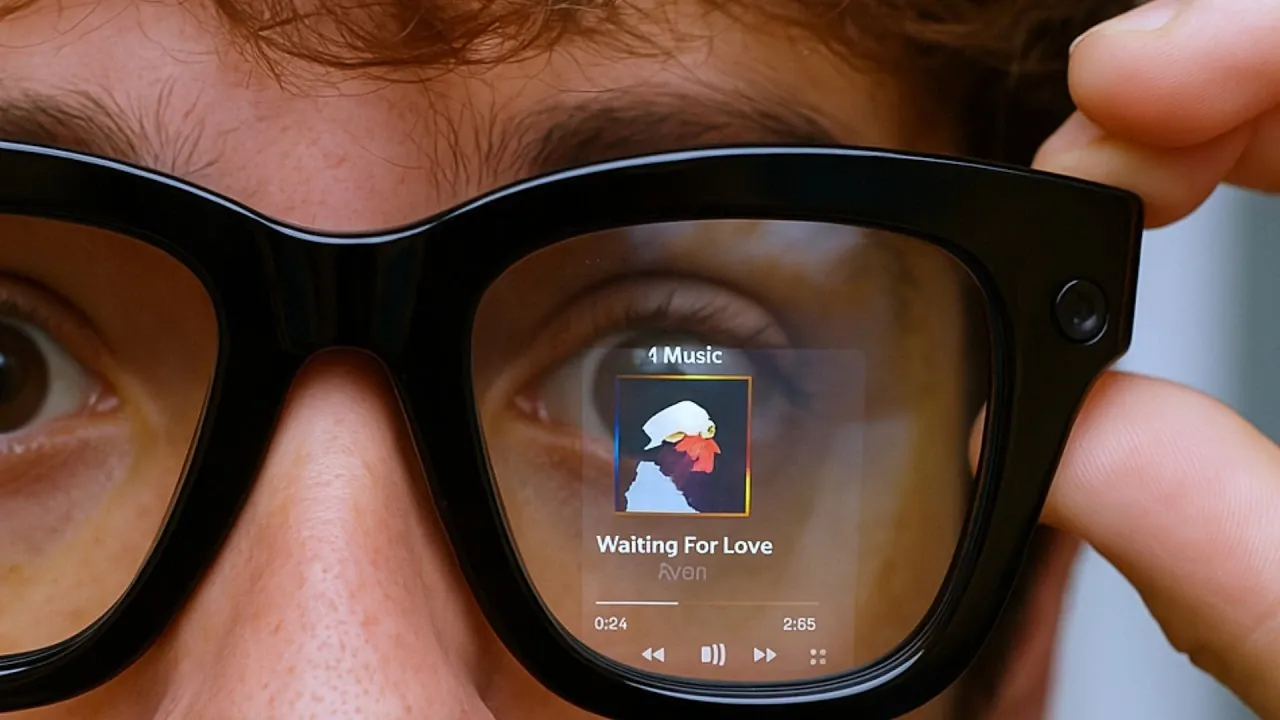 Close-up of Meta Ray-Ban Display glasses showcasing their sleek design