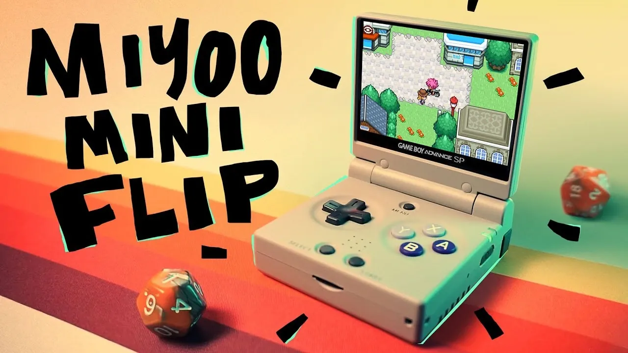 The Miu Mini Flip retro gaming console with a compact clamshell design