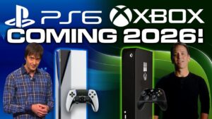 A concept image of the next-gen Xbox and PlayStation 6 consoles rumored for 2026