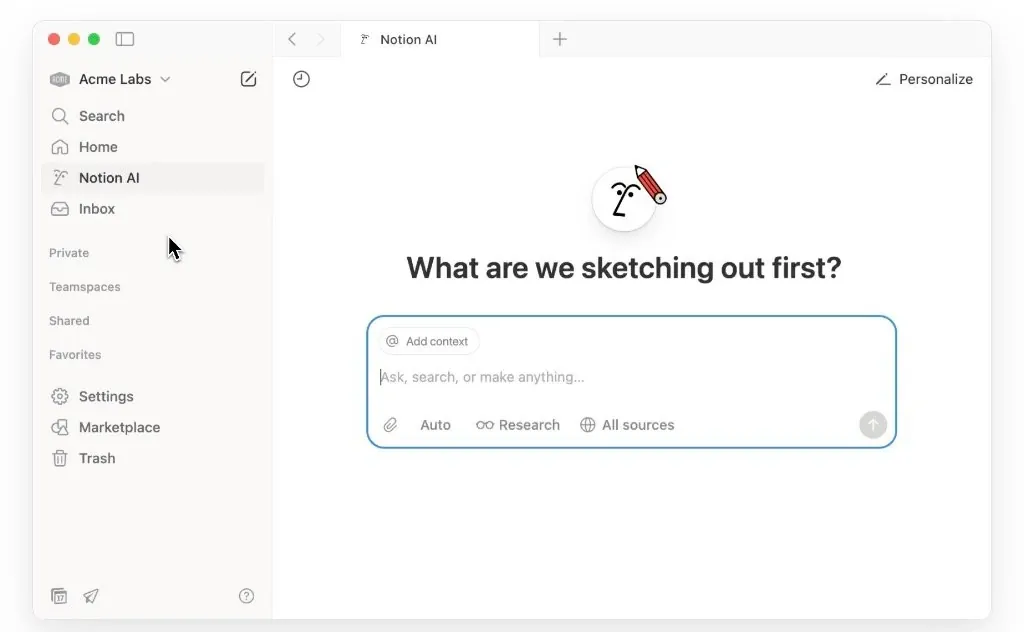 A screenshot of Notion’s Agent Instructions setup page for personalized AI assistance