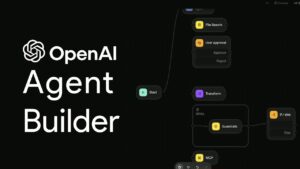 Screenshot of OpenAI's Agent Builder interface showing its drag-and-drop design.