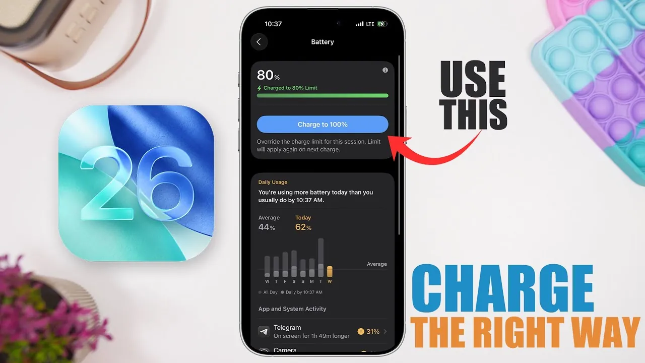 Optimized Battery Charging feature in iOS 26 to reduce battery wear