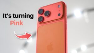 Close-up of orange iPhone 17 Pro Max showing discoloration issues