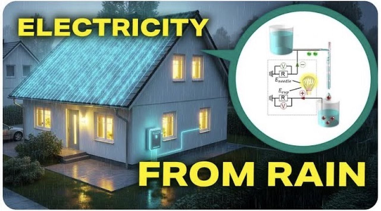 A conceptual image of urban areas powered by rainwater-based electricity