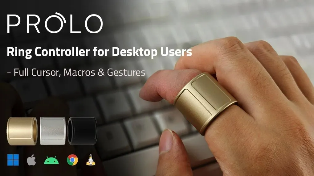 A wearable Prolo Ring device designed for precise desktop control using air gestures