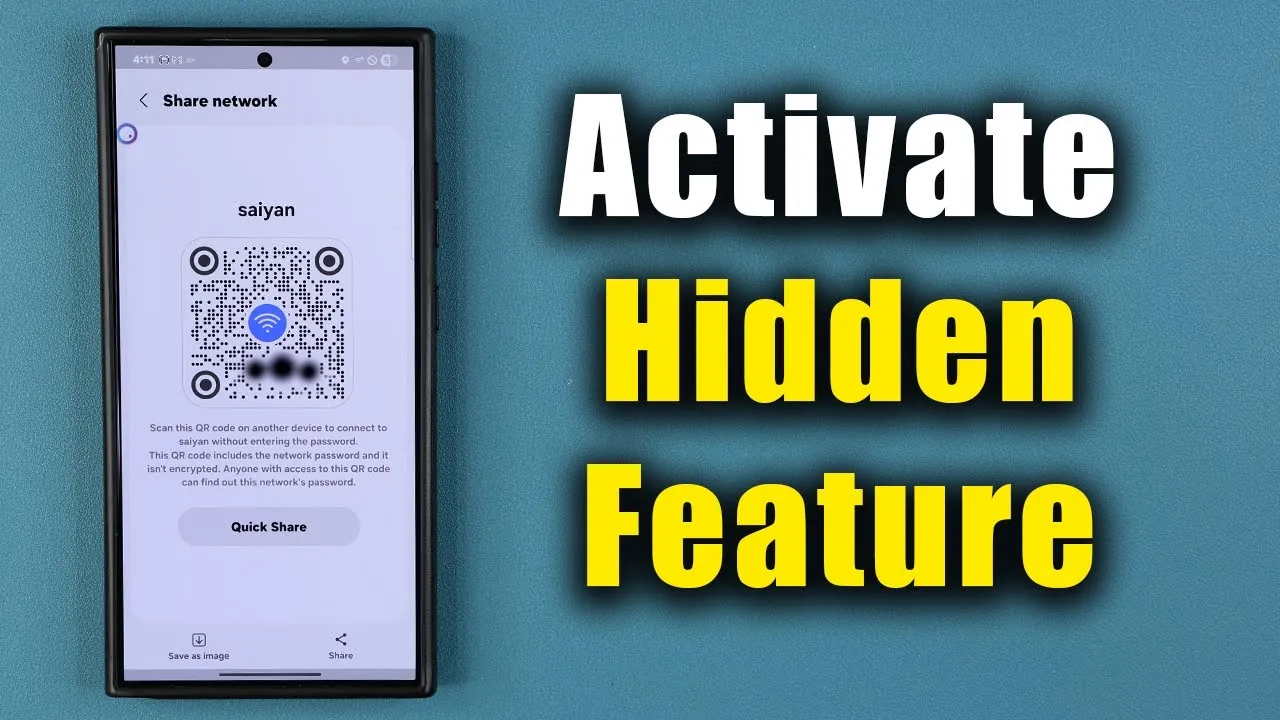 QR code for secure Wi-Fi sharing on Samsung Galaxy devices