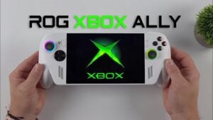 The ROG Ally Non-X handheld console with a sleek, ergonomic design for portable gaming