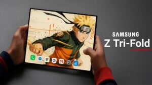 Samsung Galaxy Z TriFold showcasing its trifolding design in smartphone mode