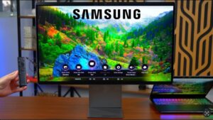 Samsung Smart Monitor M9 showcasing its 4K QD-OLED display and sleek design