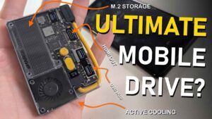 Compact Sharge Disk Pro device offering 4TB storage and USB docking functionality